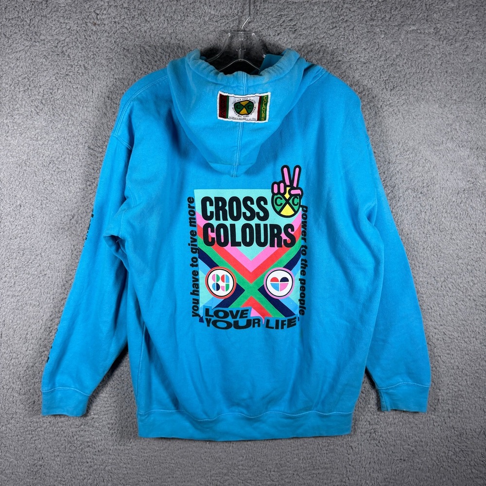 Cross Colours Mens Love Your Life Graphic Hoodie Blue Streetwear Small CXC